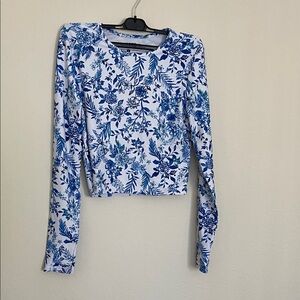 Floral Blue and White Long Sleeve rash guard